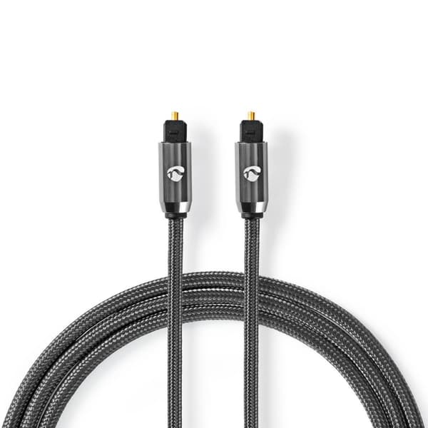 Nedis Optinen Audiokaapeli | TosLink uros | TosLink uros | 1.00 m | Pyöreä | Puuvilla | Gun Metal Harmaa | Laatikko kannella ja ikkunalla