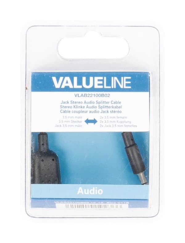 Valueline VLAB22100B02 Jack Stereo Audio Splitter-kabel 3,5 mm hane - 2x 3,5 mm hona 0,20 M svart