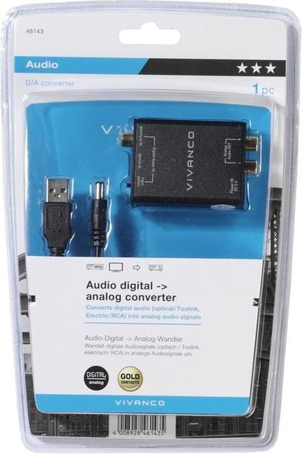 Vivanco-adapter, a) fra 1x cinch-stik, 1x Toslink-stik, optisk, b) til 2x cinch-stik (46143)