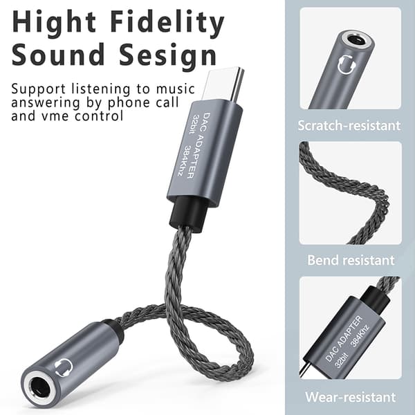 32bit / 384kHz High Definition USB C til 3,5 mm lydadapterkabel