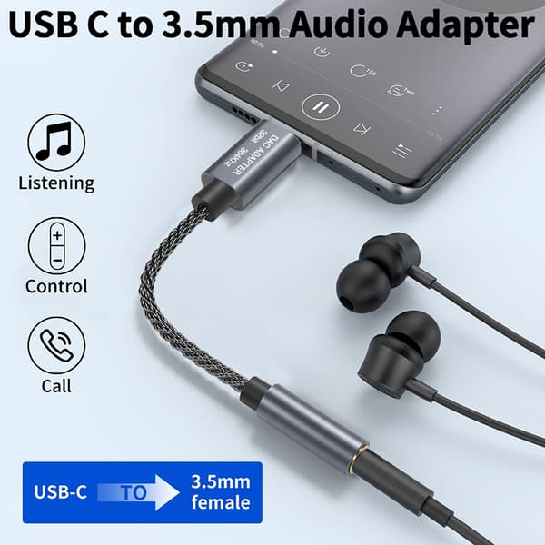 32bit / 384kHz High Definition USB C til 3,5 mm lydadapterkabel