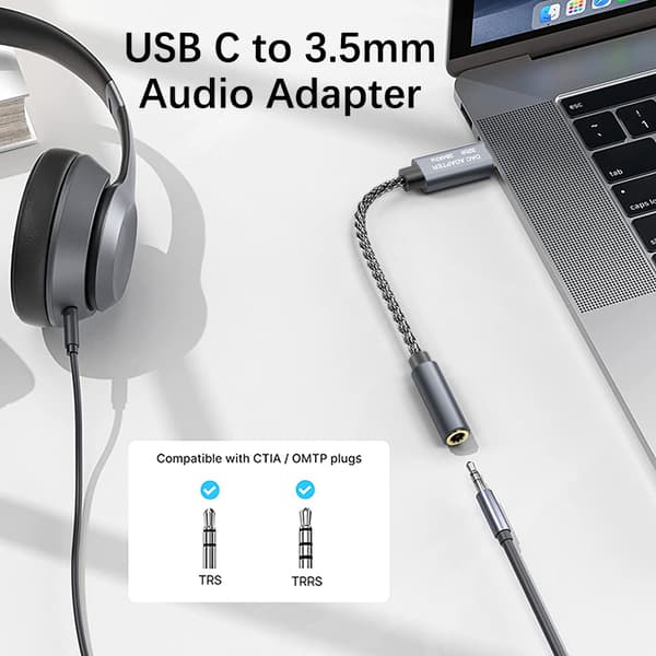 32bit / 384kHz High Definition USB C til 3,5 mm lydadapterkabel