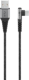 Miniatyrbild 1 av 9: USB-C™ till USB-A textilkabel med metallkontakter (rymdgrå/silver), 90°, m