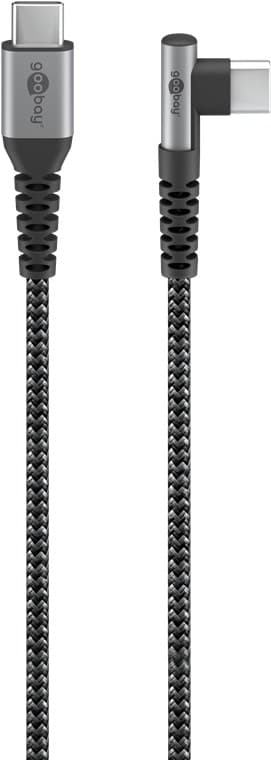 USB-C™–USB-C™ tekstiilikaapeli metalliliittimillä (avaruudenharmaa/hopea), 90°, m