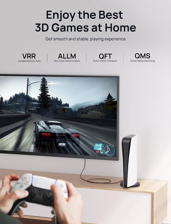 NÖRDIC 50 cm slank Ultra High Speed ​​​​HDMI2.1 8K 60Hz 4K 120Hz 48Gbps Dynamic HDR eARC Game Mode VRR Dolby ATMOS