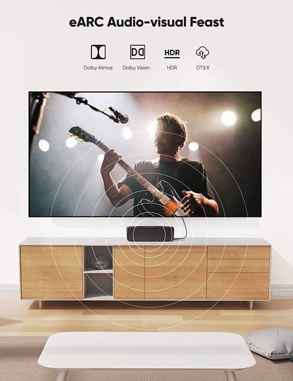 NÖRDIC 50 cm slank Ultra High Speed ​​​​HDMI2.1 8K 60Hz 4K 120Hz 48Gbps Dynamic HDR eARC Game Mode VRR Dolby ATMOS