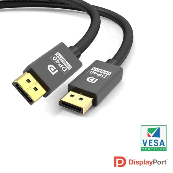 NORDIC CERTIFICEREDE KABLER 1m VESA Certified nylon flettet Displayport 2.1 kabel DP40 UHBR10 40Gbps 8K60H 4K144Hz