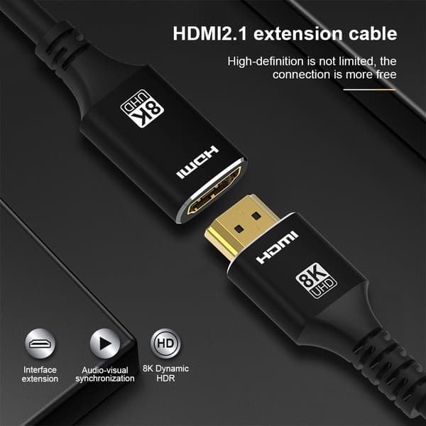NÖRDIC HDMI skjøtekabel 50 cm 8K60Hz 4K144 HDMI 2.1 48Gbps Ultra High Speed ​​​​HDMI