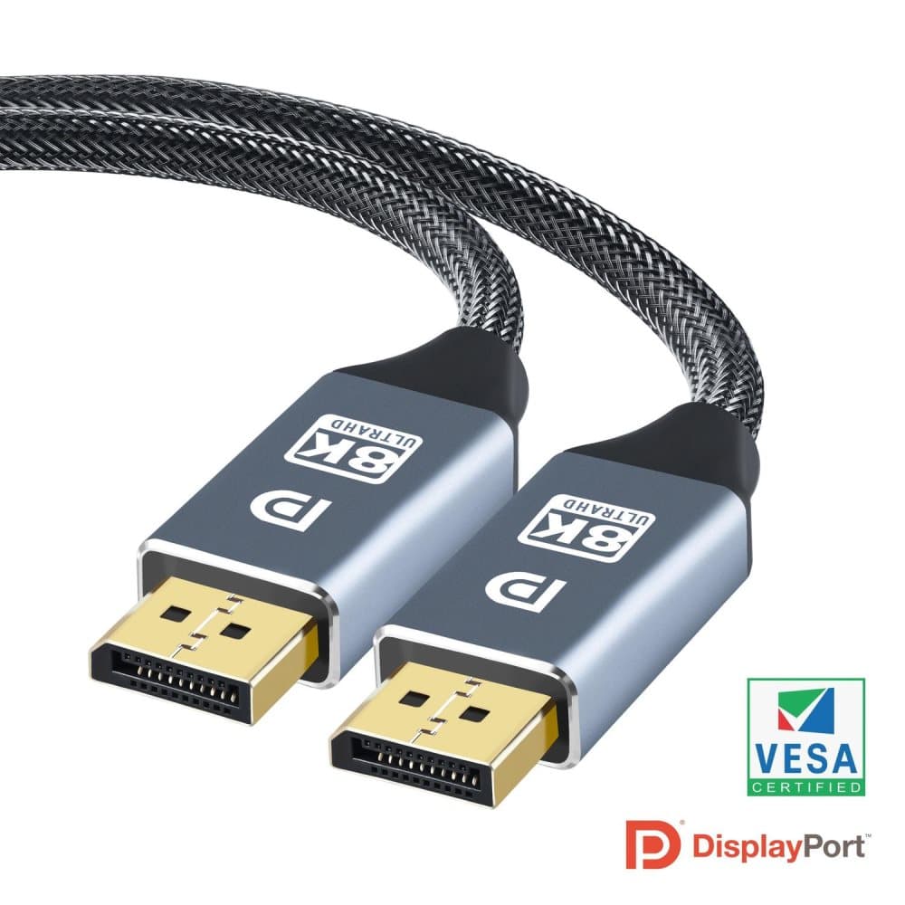 NÖRDIC CERTIFIED CABLES 2m nylonflätad Displayportkabel 1.4 UHD 8K60Hz
