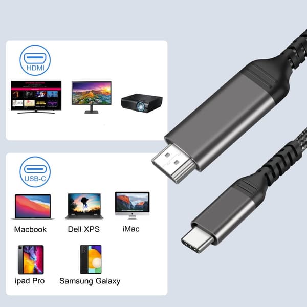 Typ-C till HDMI-kabel stöder 4K 60Hz