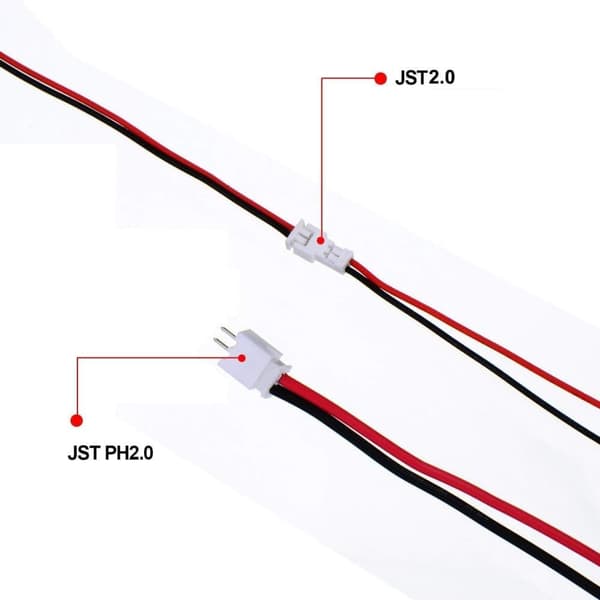 20 par 2,0 mm JST 2-benet mikroelektrisk han og hun med 80 mm ledning - tilbehør til fjernstyret legetøj kontaktstik