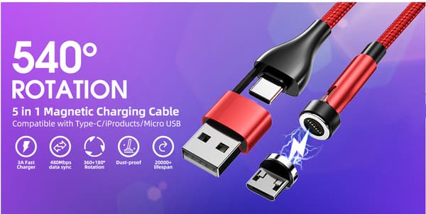 1 kaapeli, jossa on 2 porttia, magneettiset USB- ja C-tyypin latausportit