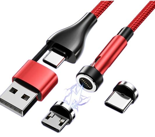 1 kaapeli, jossa on 2 porttia, magneettiset USB- ja C-tyypin latausportit Punainen