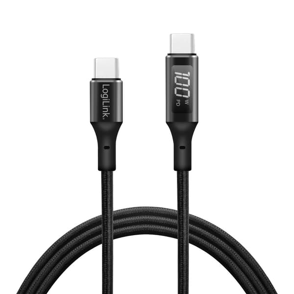 USB-C - USB-C kabel med display USB 2.0 PD 3.1 240W 1 m Sort