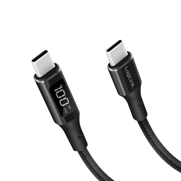 USB-C - USB-C kabel med display USB 2.0 PD 3.1 240W 1 m Sort