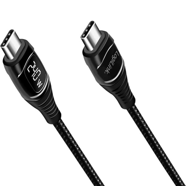 USB-C - USB-C kabel med display USB 2.0 PD 3.1 240W 1 m Sort