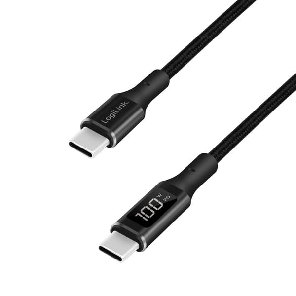 USB-C - USB-C kabel med display USB 2.0 PD 3.1 240W 1 m Sort