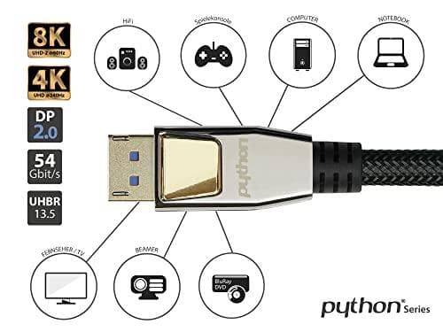 PREMIUM DisplayPort 2.0-kabel, 54 Gbit/s, UHBR 13.5, 4K @240Hz / 8K @60Hz, full metallkontakt, koppar (DP20-PY020)