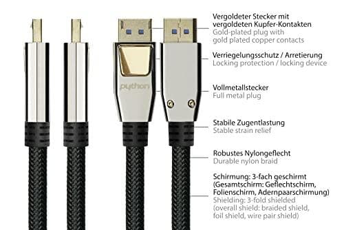 PREMIUM DisplayPort 2.0-kabel, 54 Gbit/s, UHBR 13.5, 4K @240Hz / 8K @60Hz, full metallkontakt, koppar (DP20-PY020)