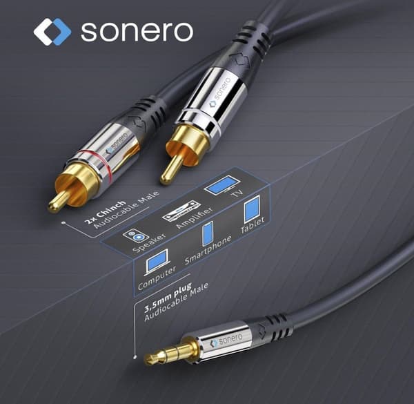 Sonero 2x RCA - 3,5 mm äänikaapeli 1,5 m - 3,5 mm - uros - 2 x RCA - uros - 1,5 m - musta (S-AC600-015)
