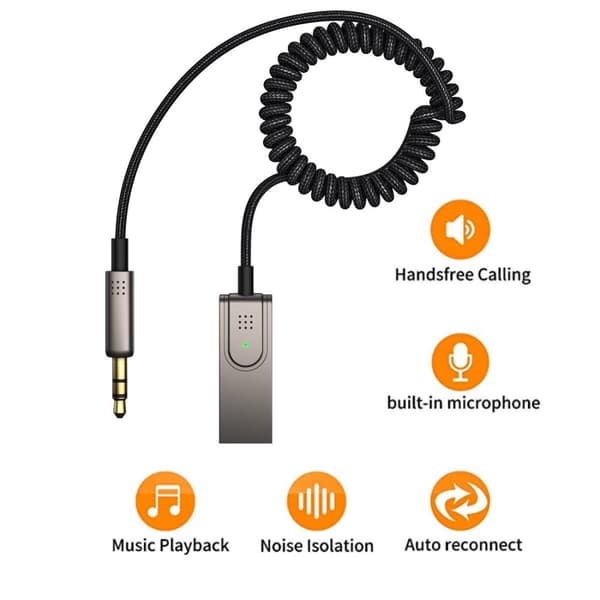 INF Bluetooth-Aux-kabel för bilen/Aux Bluetooth adapter för bil Grå