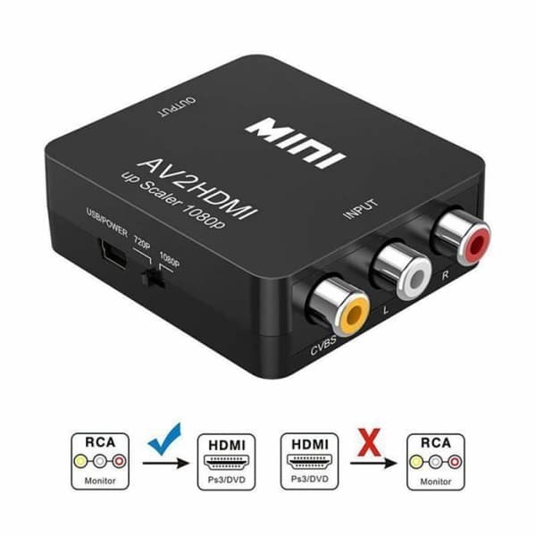 svart och videokonverterare AV-RCA CVBS till 1080P Adapter, MINI AV2HDMI CVBS, omvandlarbox för proffs