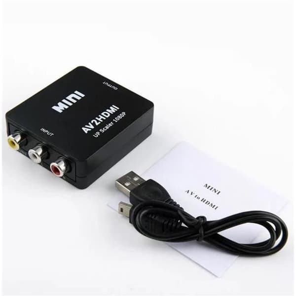 med Black Cable Composite 1080P RCA AV till HDMI Adapter Converter, AV2HDMI Adapter för TV, PS3, P