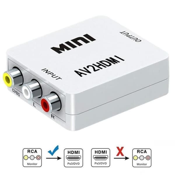 vit Video Converter AV-RCA CVBS till 1080P Adapter, MINI AV2HDMI CVBS, omvandlarbox för projekt