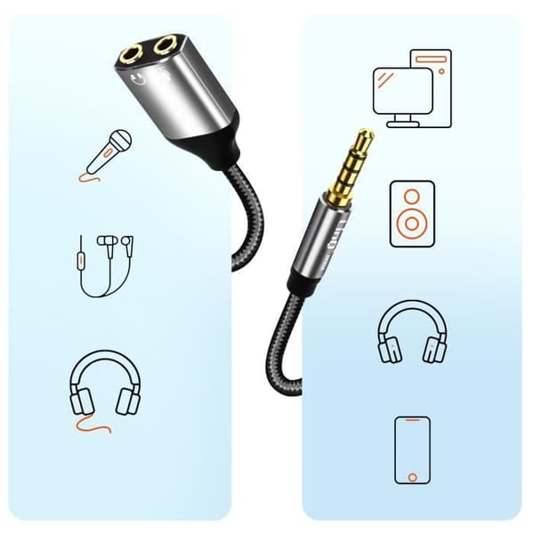 Ljudjack 3,5 mm till dubbeljack 3,5 mm Hörlurar + mikrofonadapter LinQ