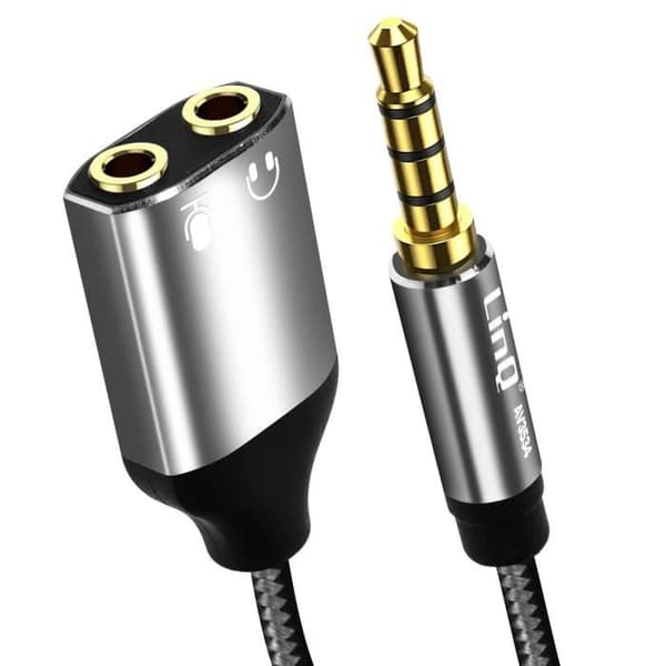 Ljudjack 3,5 mm till dubbeljack 3,5 mm Hörlurar + mikrofonadapter LinQ