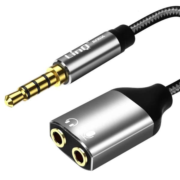 Ljudjack 3,5 mm till dubbeljack 3,5 mm Hörlurar + mikrofonadapter LinQ