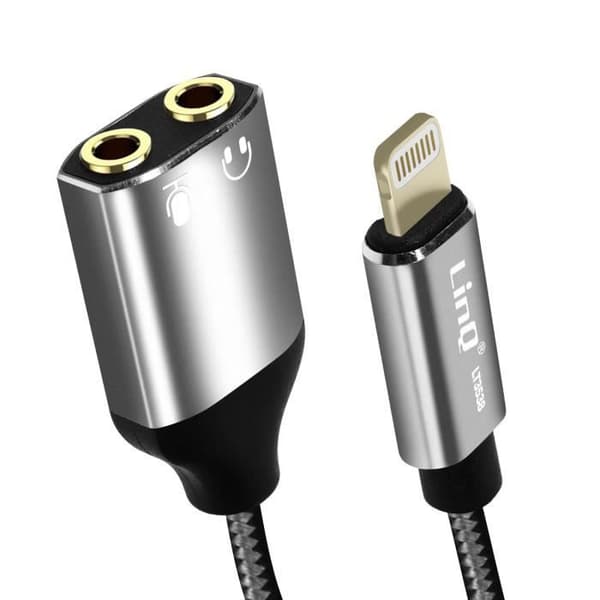 Ljudadapter Lightning till Double Jack 3,5 mm honhörlurar + mikrofon LinQ
