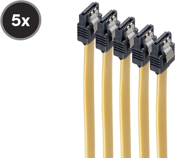 shiverpeaks ®-BASIC-S--SATA anslutningskabel 6 Gb/s med metallklämma (låsning), VE 5, gul 0,5 (BS78246-0,5Y-5)