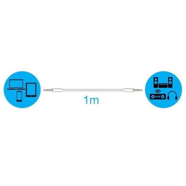 AVIZAR Auxiliary Audio Kabel - 3,5 mm Jack - 1m - Vit