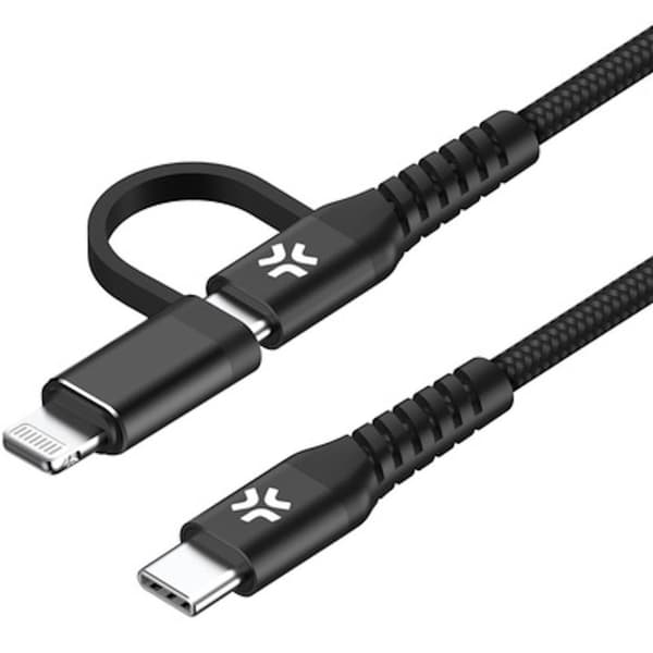 2-i-1 kabel USB-C - USB-C/Lightning 60W 1m Sort