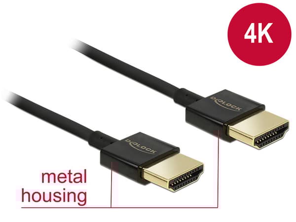Delock Cable High Speed HDMI with Ethernet - HDMI-A male > HDMI-A male 3D 4K 0.5 m Slim High Quality