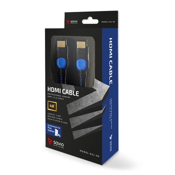 Savio GCL-05 HDMI-kabel 3 m HDMI Typ A (Standard) Svart, Blå