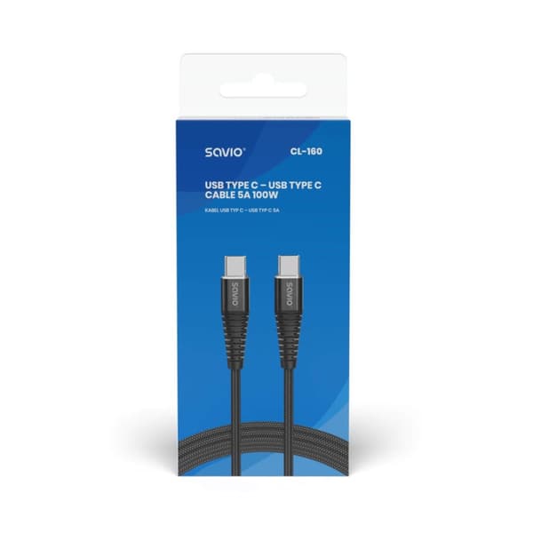 Savio CL-160 USB-kabel 2 m USB 2.0 USB C - USB C Svart
