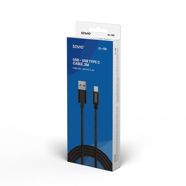 Savio CL-129 USB-kabel 2 m USB 2.0 USB A USB C Svart