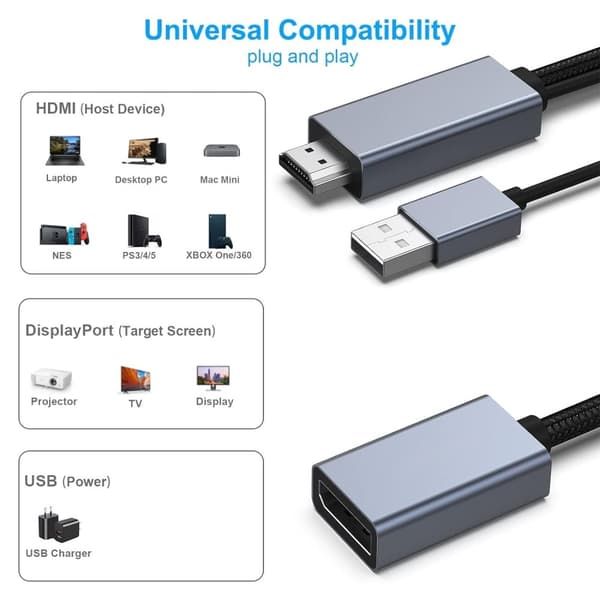 NÖRDIC HDMI-Displayport-sovitin 50cm 4K60Hz 18Gbps