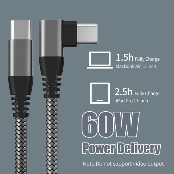 INF USB-C laddare med vinklad kontakt 60 W snabbladdning Svart 1 m