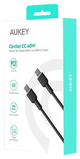 AUKEY CB-NCC1 USB-C Typ-C Strömförsörjning PD 60W 3A 1m Nylon Svart