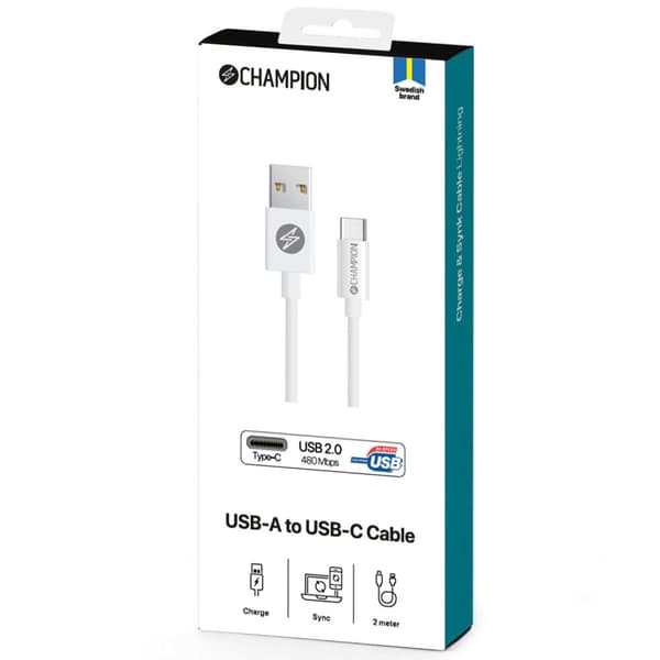 USB-A–USB-C-kaapeli 2 m valkoinen