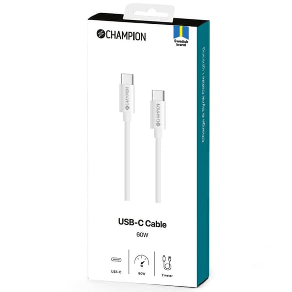 USB-C Kabel 60W 2m Hvid