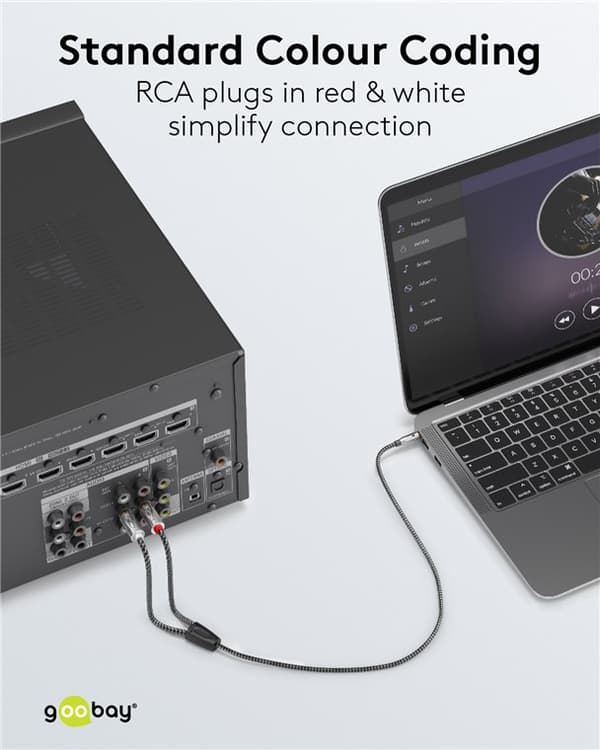Lydadapterkabel AUX, 3,5 mm jack til stereo RCA-kontakt, 2 m