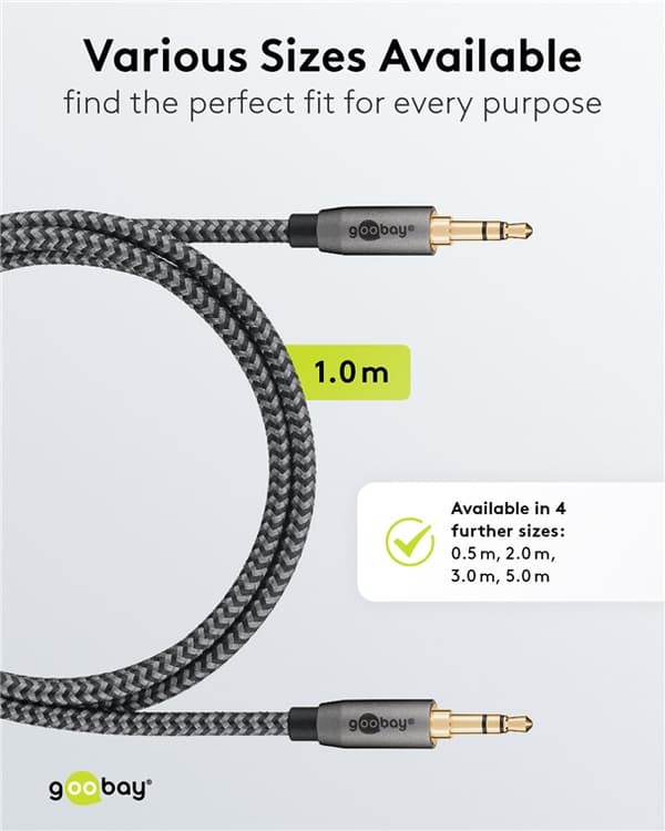 Audioliitäntäkaapeli AUX, 3,5 mm stereo, 1 m