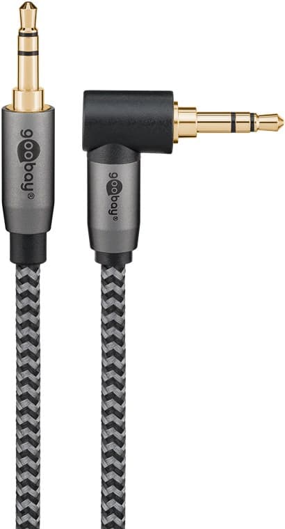 Audiotilslutningskabel AUX, 3,5 mm stereo, 90°, 0,5 m