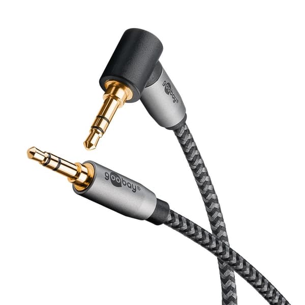 Audiotilslutningskabel AUX, 3,5 mm stereo, 90°, 0,5 m