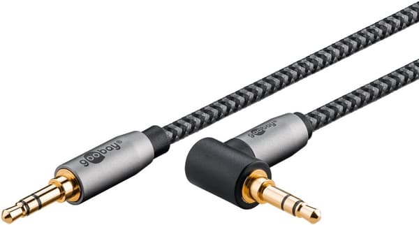 Audiotilslutningskabel AUX, 3,5 mm stereo, 90°, 5 m