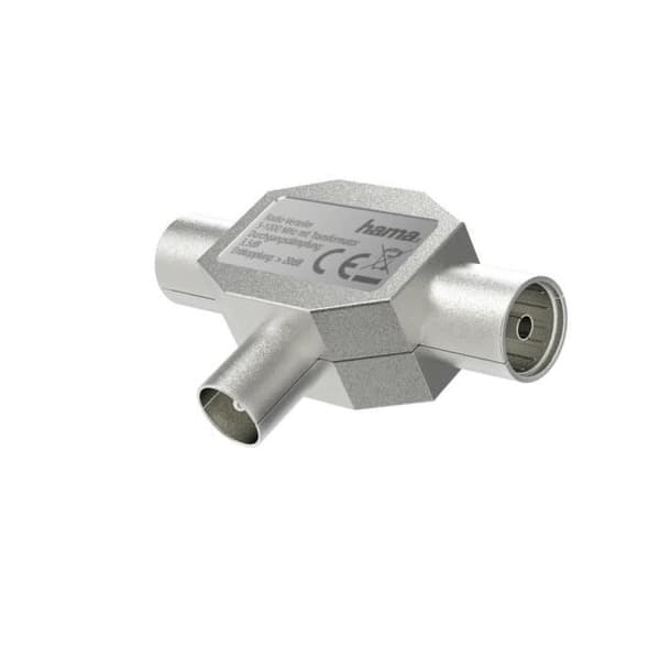 Antenndelare, koaxialkontakt. hane - 2 koaxialpluggar. hona, metall